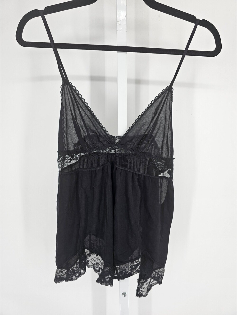 Vintage 1980s Formfit Womens Sz S/M Sheer Black Nightie Lace Trim 100% Nylon